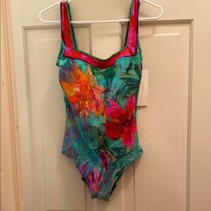 Gottex Red and Pink One Piece Swimsuit Tropical Floral